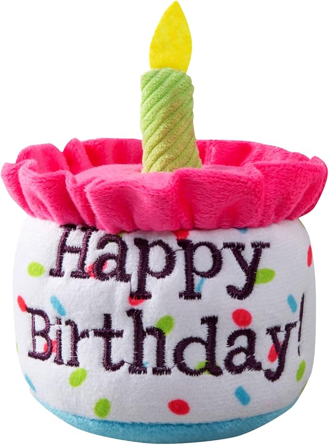 Dog Birthday Cake Toy, Happy Birthday Cake Shaped Squeaky Dog Toys for Medium & Large Dogs Funny Dogs Gifts Plush Dog Party Toys, Large, Pink