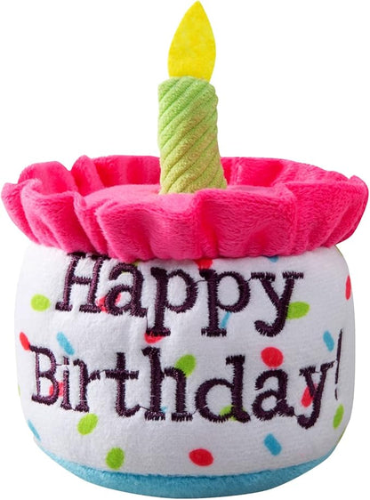 Dog Birthday Cake Toy, Happy Birthday Cake Shaped Squeaky Dog Toys for Medium & Large Dogs Funny Dogs Gifts Plush Dog Party Toys, Large, Pink