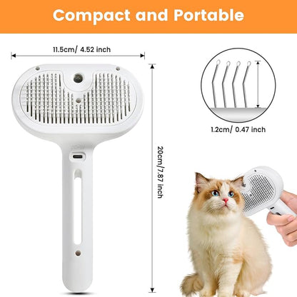 Pet Steam Brush for Indoor Cats & Dogs, Self Cleaning Cat Brush for Shedding & Grooming Supplies, Anti-Static & Anti-Flying Hair Water Mist Spray Hair Removal Comb for Long & Short Haired Animals