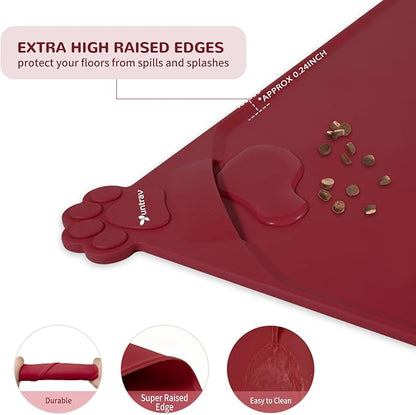 Waterproof Pet Feeding Mats with High Lips - Multiple Size and Colors, Silicone Mat, Nonslip Pet Food Mat for Dogs, Cats with Prevent Water goes Down (Vulkanrot)