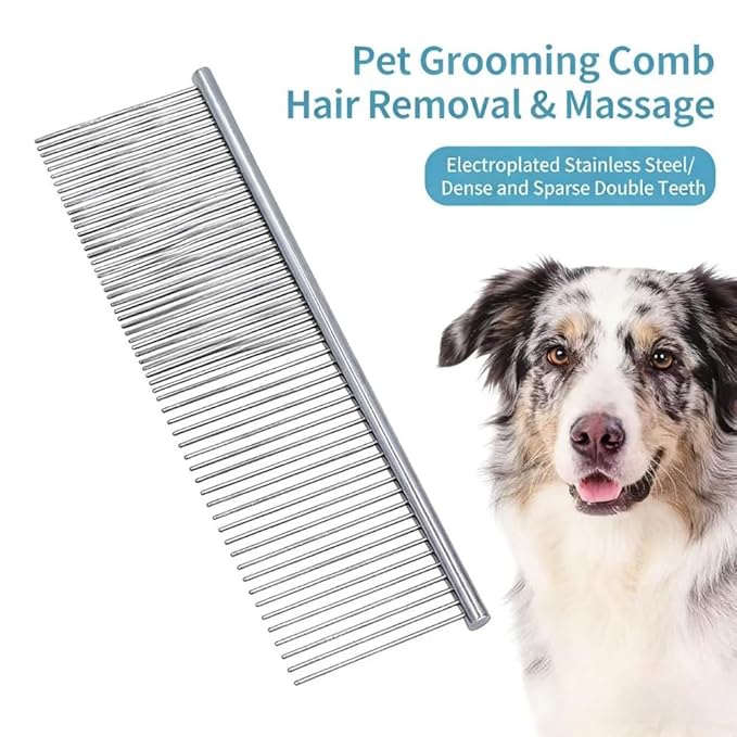 Dog Cat Comb Flea Professional Grooming Tool for Long Short Haired Dog Cat and other pets Stainless Steel Dog Cat Grooming Combs with Rounded Tooth for Remove Fleas Lice Eggs