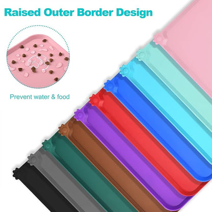 Silicone Waterproof Dog Cat Pet Feeding Mats, Non Slip, Easy Clean Pet Dog Cat Bowl Mats Placemat (18.5" x 11.5") Pink