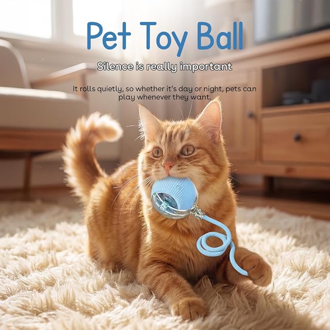 Interactive Cat Toy Ball, Automatic Intercative Cat Toys for Indoor Cats, The 3rd Generation Agile Moving Cat Ball with Elastic Mesh Tail, Toys for Indoor Adult Cats (Blue)