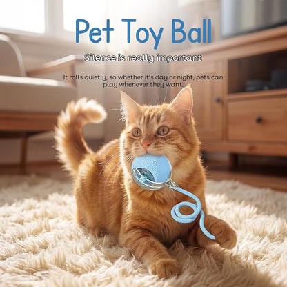 Interactive Cat Toy Ball, Automatic Intercative Cat Toys for Indoor Cats, The 3rd Generation Agile Moving Cat Ball with Elastic Mesh Tail, Toys for Indoor Adult Cats (Blue)