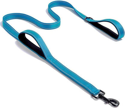Solmoony 6FT Blue Strong Dog Leash with 2 Padded Handles, Traffic Handle Extra Control, Double-Sided Reflective Walking Lead for Small Medium and Large Dog (Blue, 6FT)