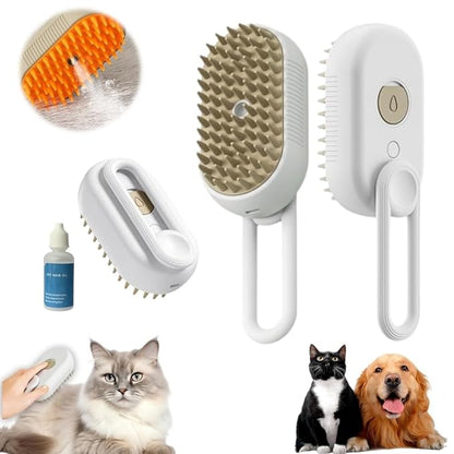 Pet Steam Groomer Comb,2024 Upgraded 3 in 1 Cat Steam Brush Pet Hair Steamy Brushes,Grooming Comb Tool for Pets Hair Removal with Steam for Massage Cleaning Shedding (White, Short)