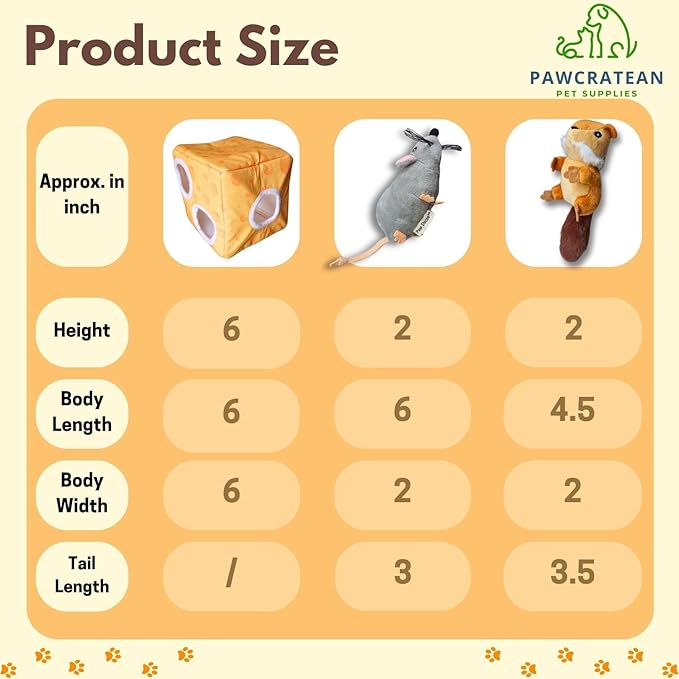 7" Squeaky Plush Toy for Puppies Small Dogs Self Etertainment Washable Soft Made [PET ONLY] (Cheese & Mouse)