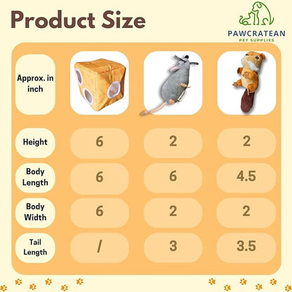 7" Squeaky Plush Toy for Puppies Small Dogs Self Etertainment Washable Soft Made [PET ONLY] (Cheese & Mouse)
