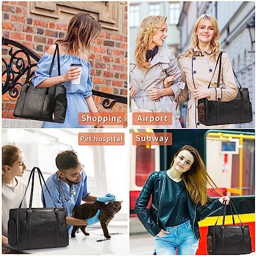 Lasaviin Fashion Dog Purse Pet Carrier Leather Bag for Small Dogs Cats Puppy, Portable Tote Bag Airline Approved Soft-Sided Carriers (Black) - Image 5