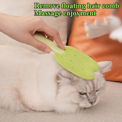 Cat Brush for Shedding Dog Brush Hair Cleaning Comb Bath Massage Tool for Shedding & Grooming, Remove Loose Hair, Cat Shape, Silicone Bristles (Green)