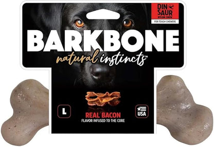 Pet Qwerks Dinosaur BarkBone - Nylon Dog Bone for Aggressive Chewers - Bacon Flavor - 6.5"