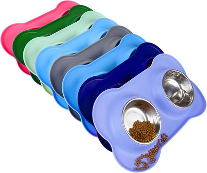 Dog Bowls 2 Stainless Steel Bowl for Pet Water and Food Feeder with Non Spill Skid Resistant Silicone Mat for Pets Puppy Small Medium Cats Dogs