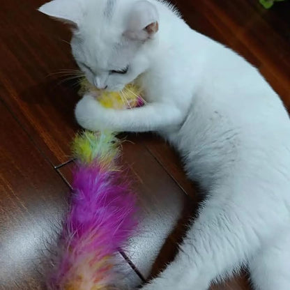 IUHKBH Cat Wand Toys, 3 PCS Interactive Kitten Toys Cat Teaser Wand with Soft Furry Tail Feather Wands with Bell