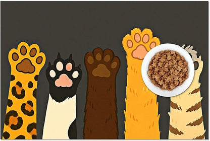 Cute Animal Paw Print Cat Food Mat Easy Clean Fast Dry Pet Feeding Mat for Pets Feeding Area Kitchen Floor Funning Pet Mat for Dog Food and Water Bowls 24" x 16"