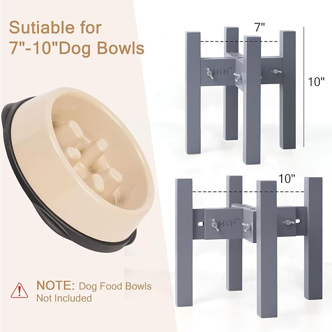 Elevated Dog Bowl Stand,Adjustable Dogs Food Stand for 7”-10” Bowls,Single DogBowl Holder 10” Tall for Medium Dogs Grey