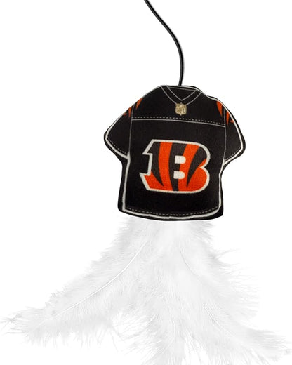 NFL Cincinnati Bengals Team Jersey Wand with CAT NIP, Cat Toy Jersey Shaped Plush Teaser Toy for Cats & Kittens - Interactive Pet Toy for Play & Exercise
