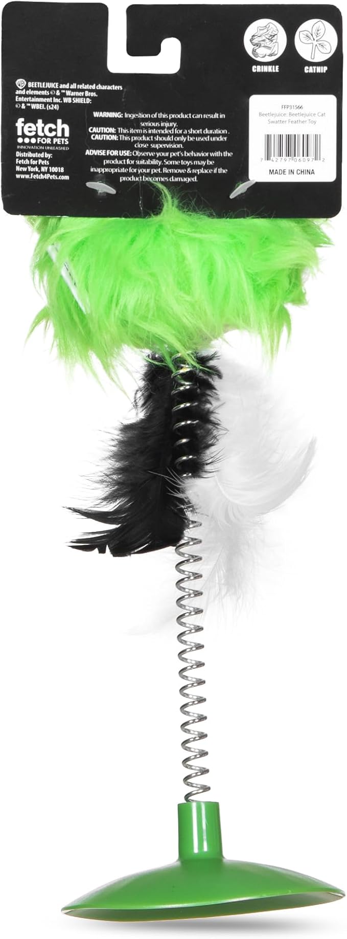 Beetlejuice Feathers Suction Swatter Cat Toy - 10.5 Inch with Feather Feature - Perfect for Indoor Cats and Kittens - Swatting Toy for Cats
