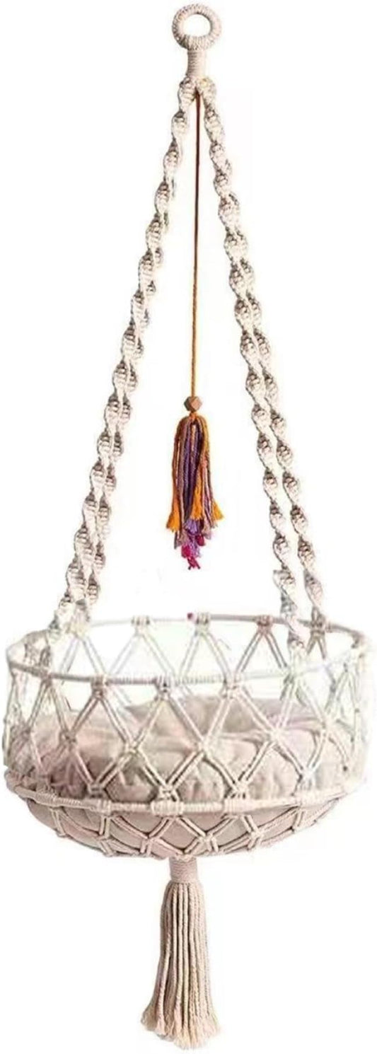 Cat Swing, 49 Inch Hanging Cat Bed with Cotton Mat, Boho Style Hammock with Tassel, Space Saving Hammock Bed for Sleeping, Playing, and Lounging, Hammocks
