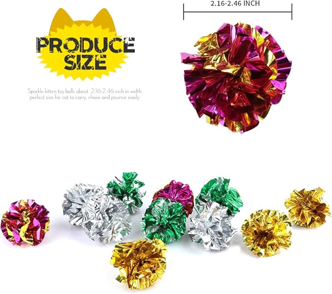HNYYZL 25 Pack Crinkle Balls Cat Toys for Cats - Original Mylar Crinkle Balls (Random Color)