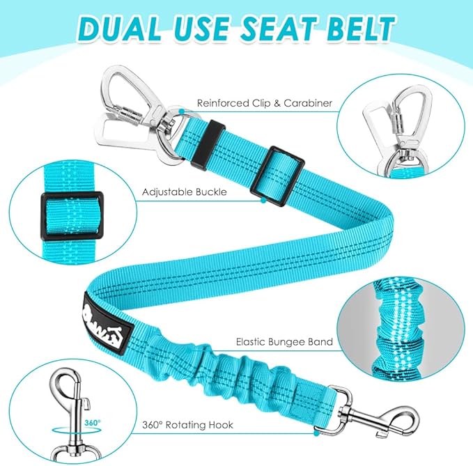 Lukovee Dog Seat Belt for Car, Adjustable Dog Car Harness for Large Medium Small Dogs, Soft Padded & Breathable Mesh Dog Seatbelt with Car Strap and Carabiner (Light Blue,XXXS)