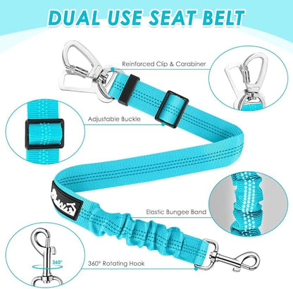 Lukovee Dog Seat Belt for Car, Adjustable Dog Car Harness for Large Medium Small Dogs, Soft Padded & Breathable Mesh Dog Seatbelt with Car Strap and Carabiner (Light Blue,XXXS)