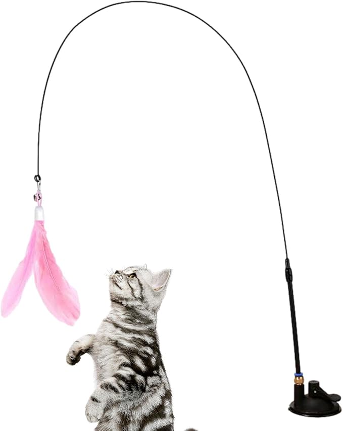 Cat Wand Toy - Flexible Feather Teaser Stick, Detachable Cat Play Wand | Interactive Cat Toy with Suction Cup, Easy-to-Install Cat Exercise Stick Toy, Cat Entertainment Wand for Exercise and Fun
