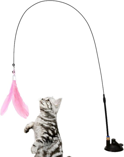 Cat Wand Toy - Flexible Feather Teaser Stick, Detachable Cat Play Wand | Interactive Cat Toy with Suction Cup, Easy-to-Install Cat Exercise Stick Toy, Cat Entertainment Wand for Exercise and Fun