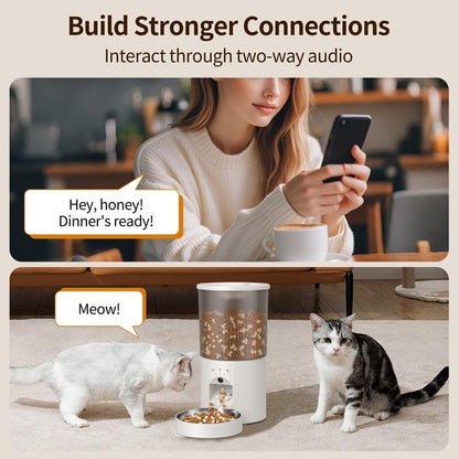 Automatic Cat Feeder, 4.5L Easy Install Pet Food Dispenser, 1080P HD Camera, 5GWIFI with Night Vision, Motion Alarm, Stainless Steel (White) - Image 5