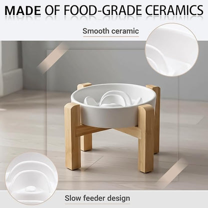 Petygooing Elevated Slow Feeder Ceramic Dog Bowls 8.26in, Slow Feeder Elevated Bowl for Small&Medium, Ceramic Slow Feeder Heavy Weighted Non-Toxic Non-Slip Puzzle Maze (White, 8.26in)