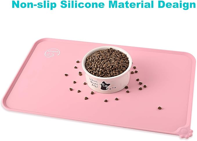 Silicone Waterproof Dog Cat Pet Feeding Mats, Non Slip, Easy Clean Pet Dog Cat Bowl Mats Placemat (28" x 24") Pink