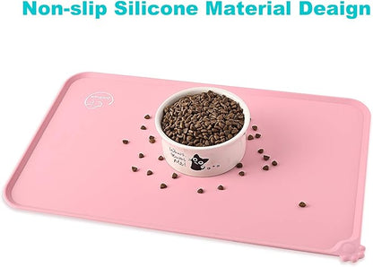 Silicone Waterproof Dog Cat Pet Feeding Mats, Non Slip, Easy Clean Pet Dog Cat Bowl Mats Placemat (28" x 24") Pink