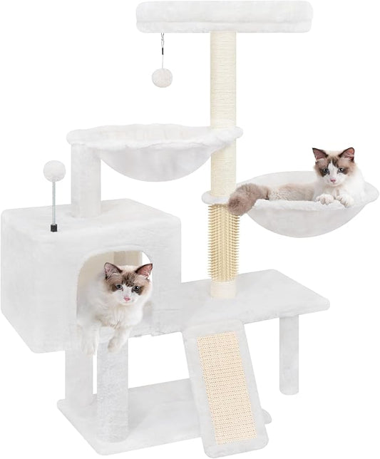 ROYPET Cat Tree with Cat Condo and Two Hammocks, Cat Tower with Scratching Posts and Scratching Pads, Beige