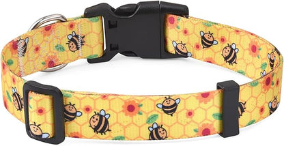 Dog Collar with Bohemia Floral Tribal Geometric Patterns - Soft Ethnic Style Collar Adjustable for Small Medium Large Dogs(Bee,XS)