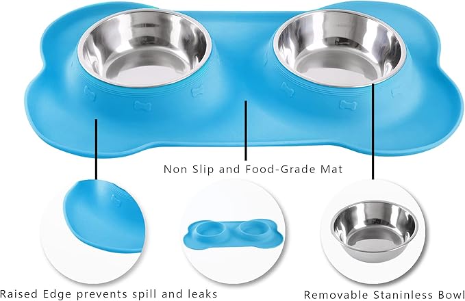 Hubulk Pet Dog Bowls 2 Stainless Steel Dog Bowl with No Spill Non-Skid Silicone Mat + Pet Food Scoop Water and Food Feeder Bowls for Feeding Small Medium Large Dogs Cats Puppies (X- Large, Turquoise)