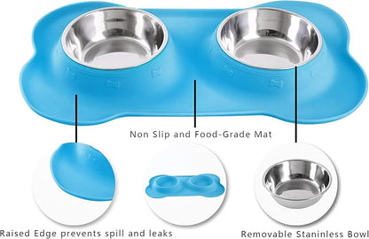 Hubulk Pet Dog Bowls 2 Stainless Steel Dog Bowl with No Spill Non-Skid Silicone Mat + Pet Food Scoop Water and Food Feeder Bowls for Feeding Small Medium Large Dogs Cats Puppies (X- Large, Turquoise)