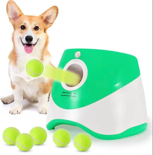 Automatic Dog Ball Launcher – Interactive Dog Toy for Small & Medium Dogs | Include 6 Balls, USB Charging Cable & Adjustable Distance |Hands-Free Fetch Machine for Indoor & Outdoor Play(Green)