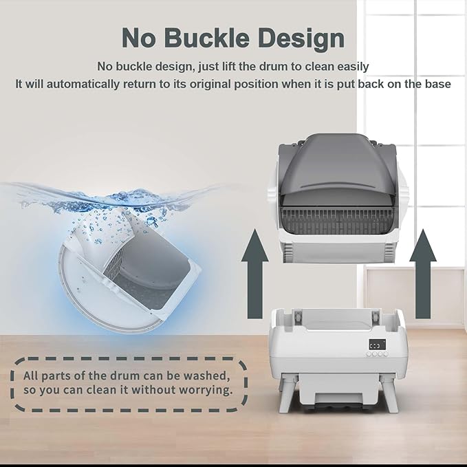 Automatic Cat Litter Box Self Cleaning - App Control, Open-Design, Smart Health Monitor, Suitable for Medium Cats and Kittens, Anti-Pinch Safety, Quiet Operation - White