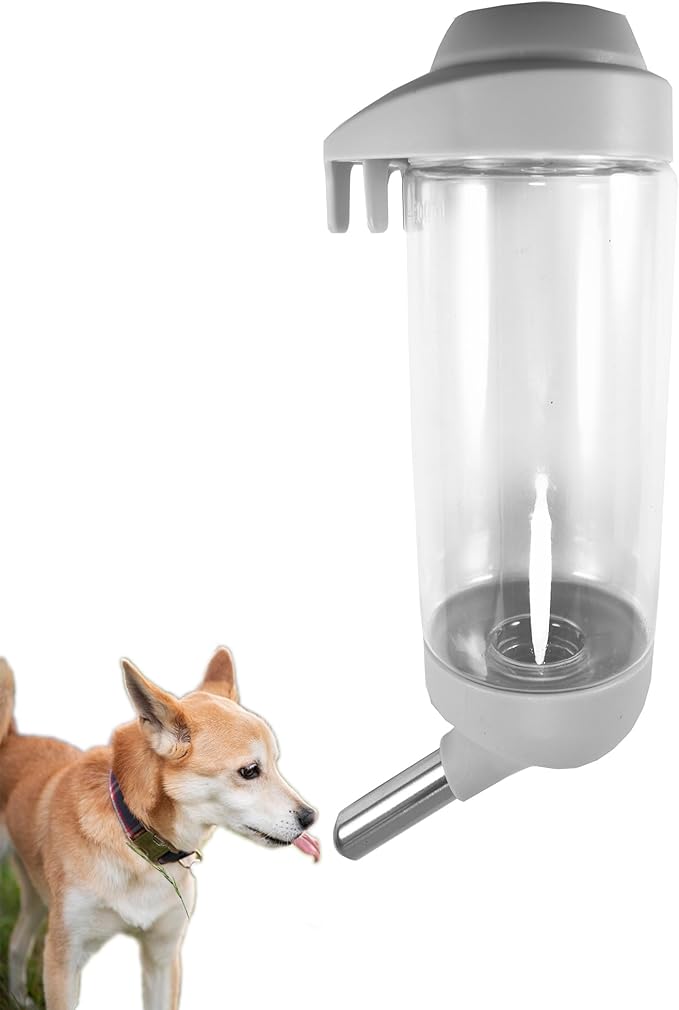 Dog Crate Water Bottle Dispenser - No Drip Cat Kennel Water Dispenser & Cage Water Feeder - Easy-to-Use Water Bottle for Dog Crate - Perfect for Keeping Your Pet Hydrated (Grey)-500ML