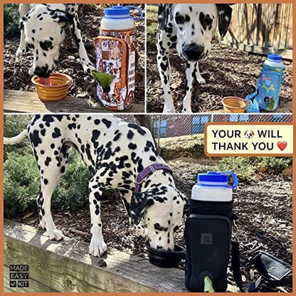 Made Easy Kit Water Bottle Carrier with Pocket for Dog Poop Waste Bags and Adjustable Padded Shoulder Strap (Tall & Large (40oz) with Bowl, Blue, Balloon Dogs) - Image 5