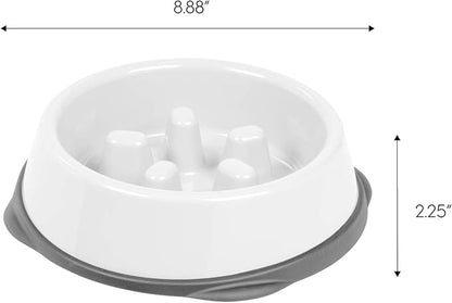 IRIS USA 2-Cup Slow Feeder Bowl, Anti-Choking & Anti-Slip Puzzle Dish for Healthy Digestion, Short Snout Dogs & Cats, BPA & PVC-Free, White/Gray