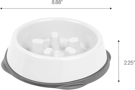 IRIS USA 2-Cup Slow Feeder Bowl, Anti-Choking & Anti-Slip Puzzle Dish for Healthy Digestion, Short Snout Dogs & Cats, BPA & PVC-Free, White/Gray