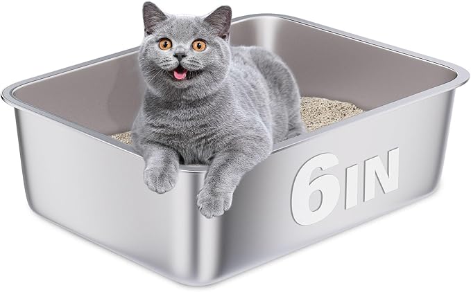 Stainless Steel Litter Box, Metal Litter Box, Cat Litterbox for Kitten, Kitty, Rabbit, 6" High Side Cats Litter Boxes, Cat LitterBox, No Smell, Non Stick, Easy to Clean