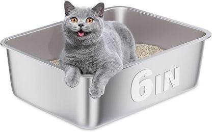 Stainless Steel Litter Box, Metal Litter Box, Cat Litterbox for Kitten, Kitty, Rabbit, 6" High Side Cats Litter Boxes, Cat LitterBox, No Smell, Non Stick, Easy to Clean