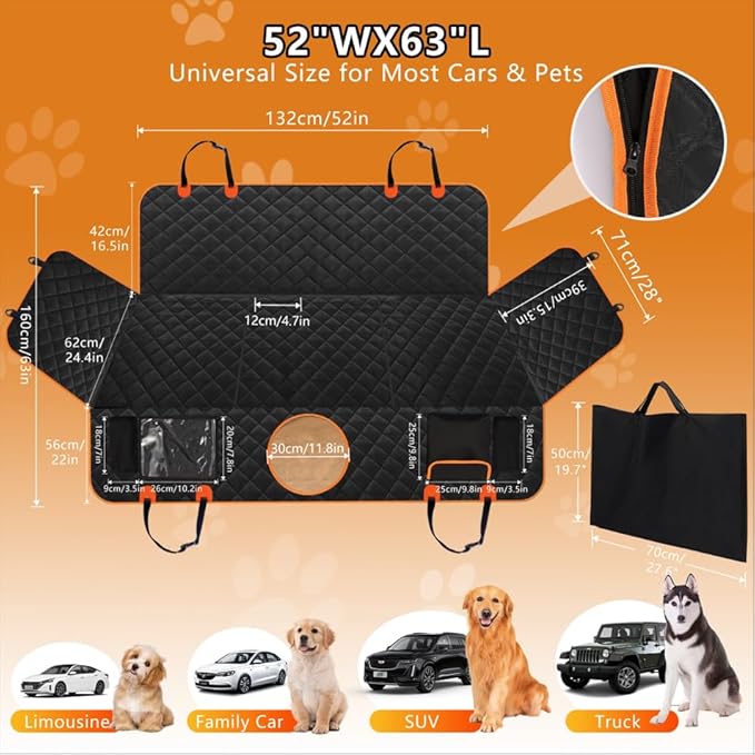 Hard Bottom Back Seat Extender for Dogs, Dog Car Seat Cover for Back Seat, Holds 420lbs, Durable Waterproof Pet Car Bed Dog Hammock for SUV/Car/Small Truck (Black)