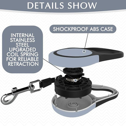 KOOLTAIL Dual Retractable Dog Leash for Two Dogs Up to 110 Lbs, Heavy Duty Double Headed 16 ft Extendable 360° Tangle-Free One Button & Lock Brake Dog Leash for Small Medium Large Dogs Grey