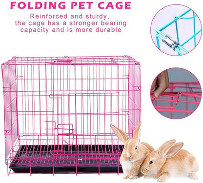 TEHAUX Foldable Dog Cat Cage, Pink, Convenient for Carrying, Durable Iron, Breathable Design