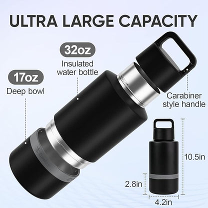 KEWIXY Insulated Dog Water Bottle with Travel Bowl, Portable Water Bottle Dispenser, Accessories for Road Trip, Hiking, Camping, Outdoor, Leak-Proof, Detachable (Black)