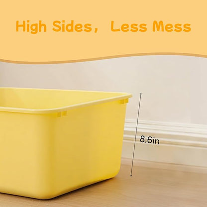 Large Cat Litter Box with High Sides,Cat Litter Pan with Low Entry,Cat Box for Indoor Kittens & Senior Cats,Anti-Splashing,Waterproof,Easy to Clean,Durable (White)