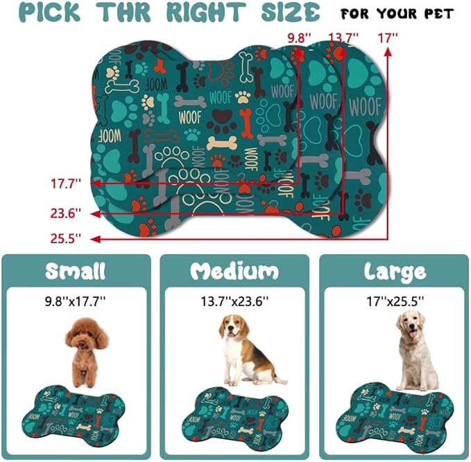 Dog Food Mats for Floors Waterproof, Pet Feeding Absorbent Water Bowl Mat Cat Placemats Green Bone Shape 23.6 * 15.7 inch