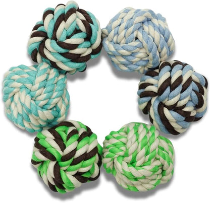 Otterly Pets 6 Pack Rope Balls for Small Dogs & Puppies - Durable, Interactive Chew Toys - for Playtime and Fetch- Ideal for Teething, Training, and Playtime